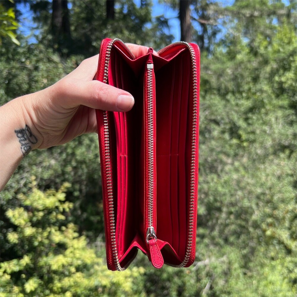 COACH Long Zip-Around Wallet Smooth Calf Leather RED w Silver Hardware AUTHENTIC - Picture 3 of 14